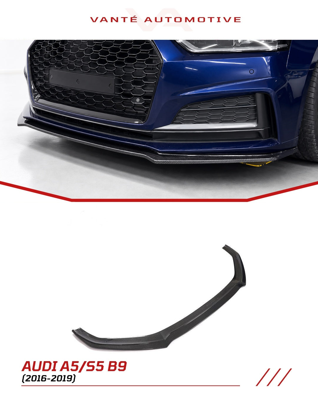 Audi A4 S-Line / S4 B9 Divisor del labio del parachoques delantero de fibra de carbono