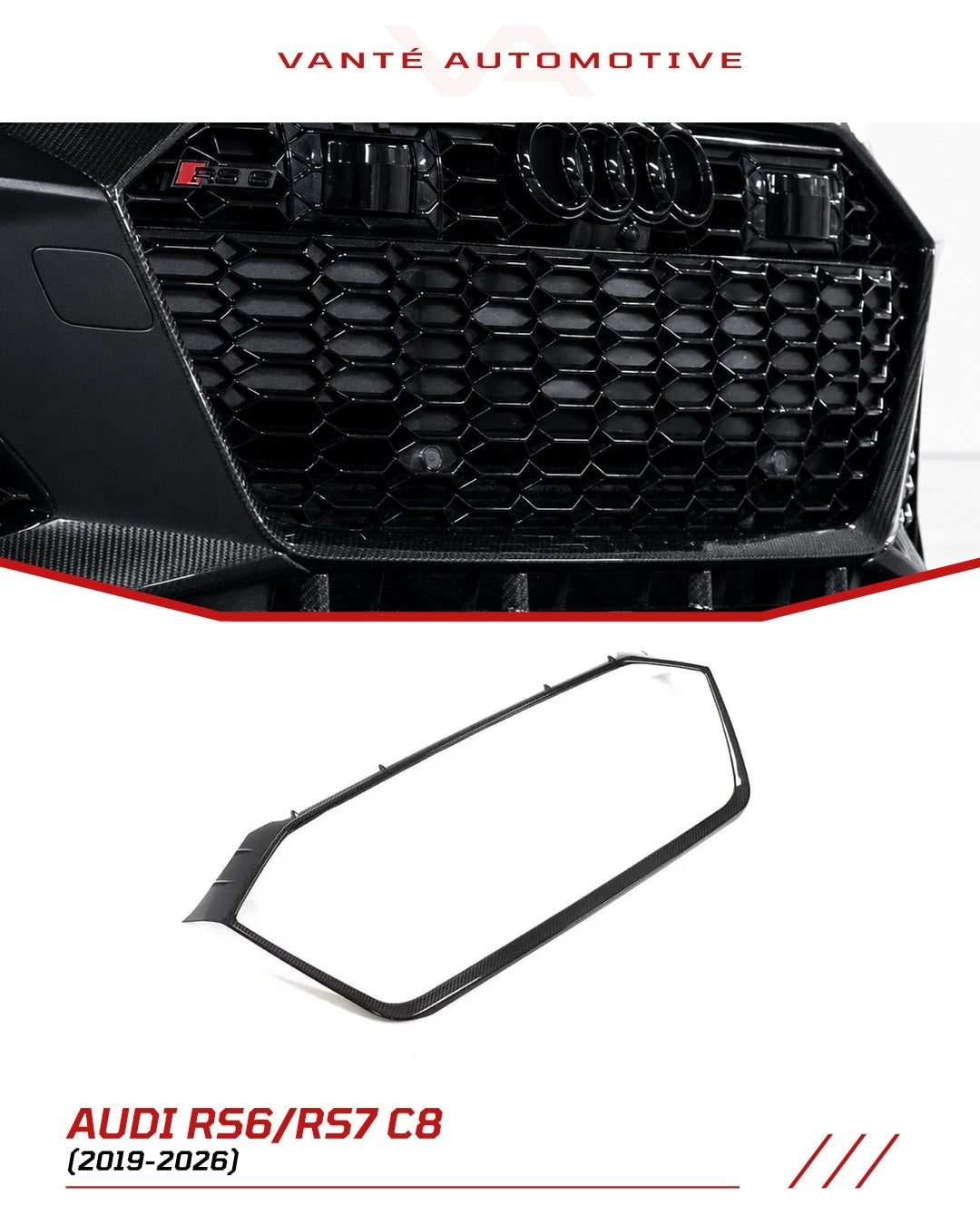 Embellecedor de cubierta de rejilla delantera de fibra de carbono Audi RS6/RS7 C8