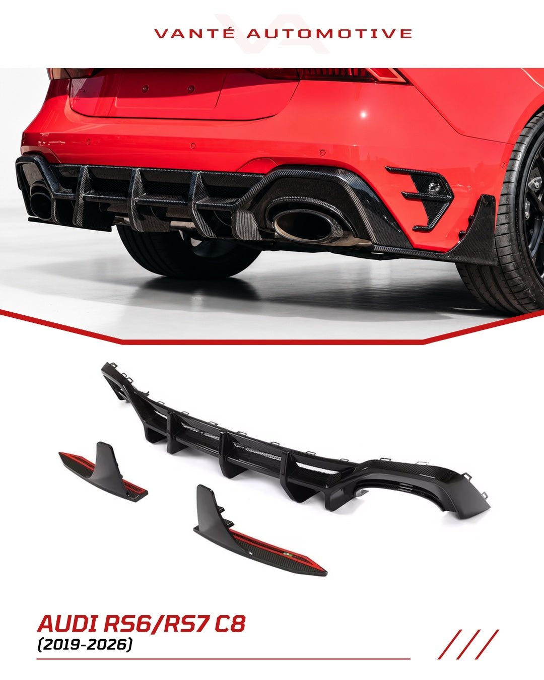 Audi RS6/RS7 C8 Labio Difusor Parachoques Trasero de Fibra de Carbono V2
