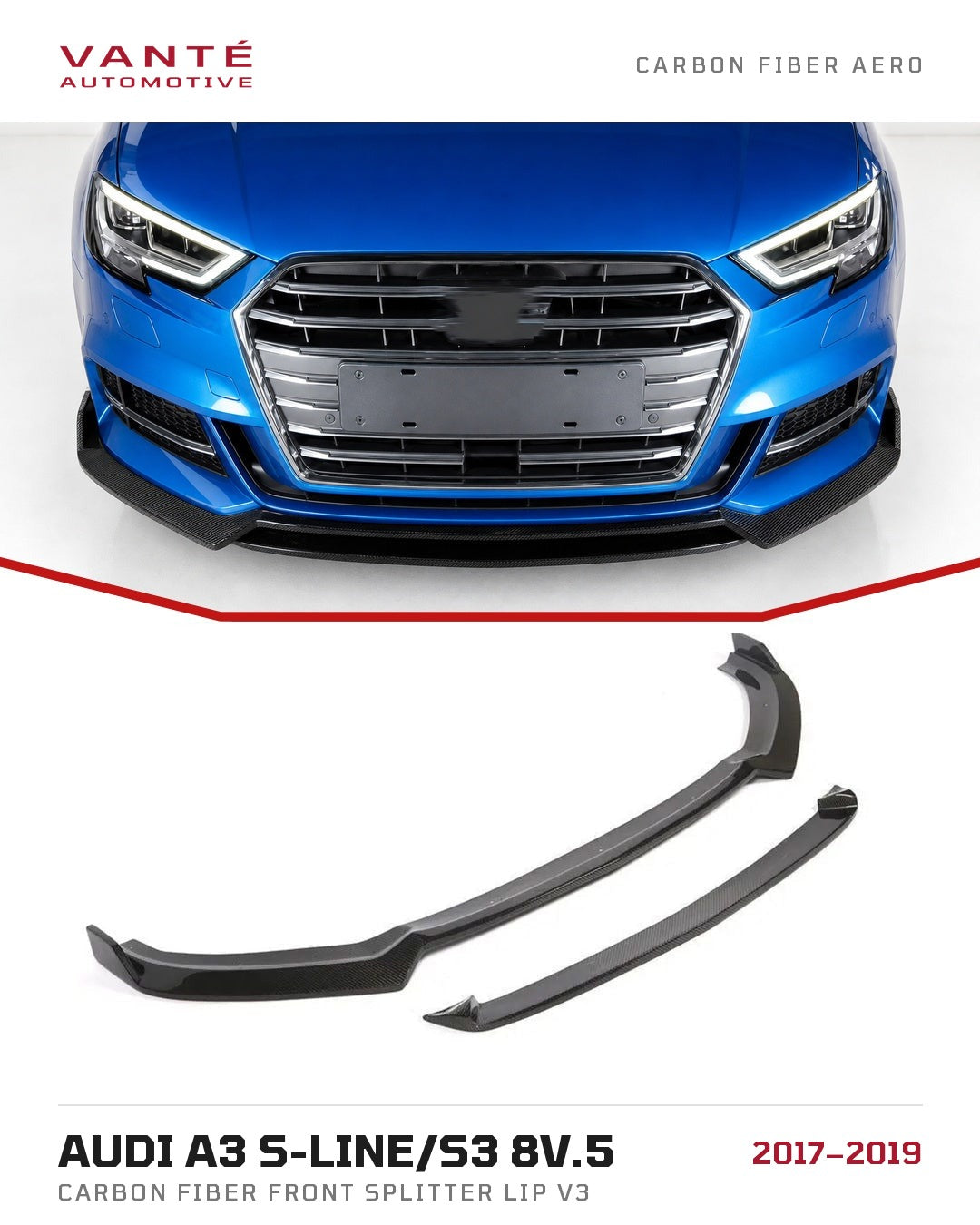 Audi A3 S-Line/S3 8V.5 Carbon Fibre Front Splitter Lip V3