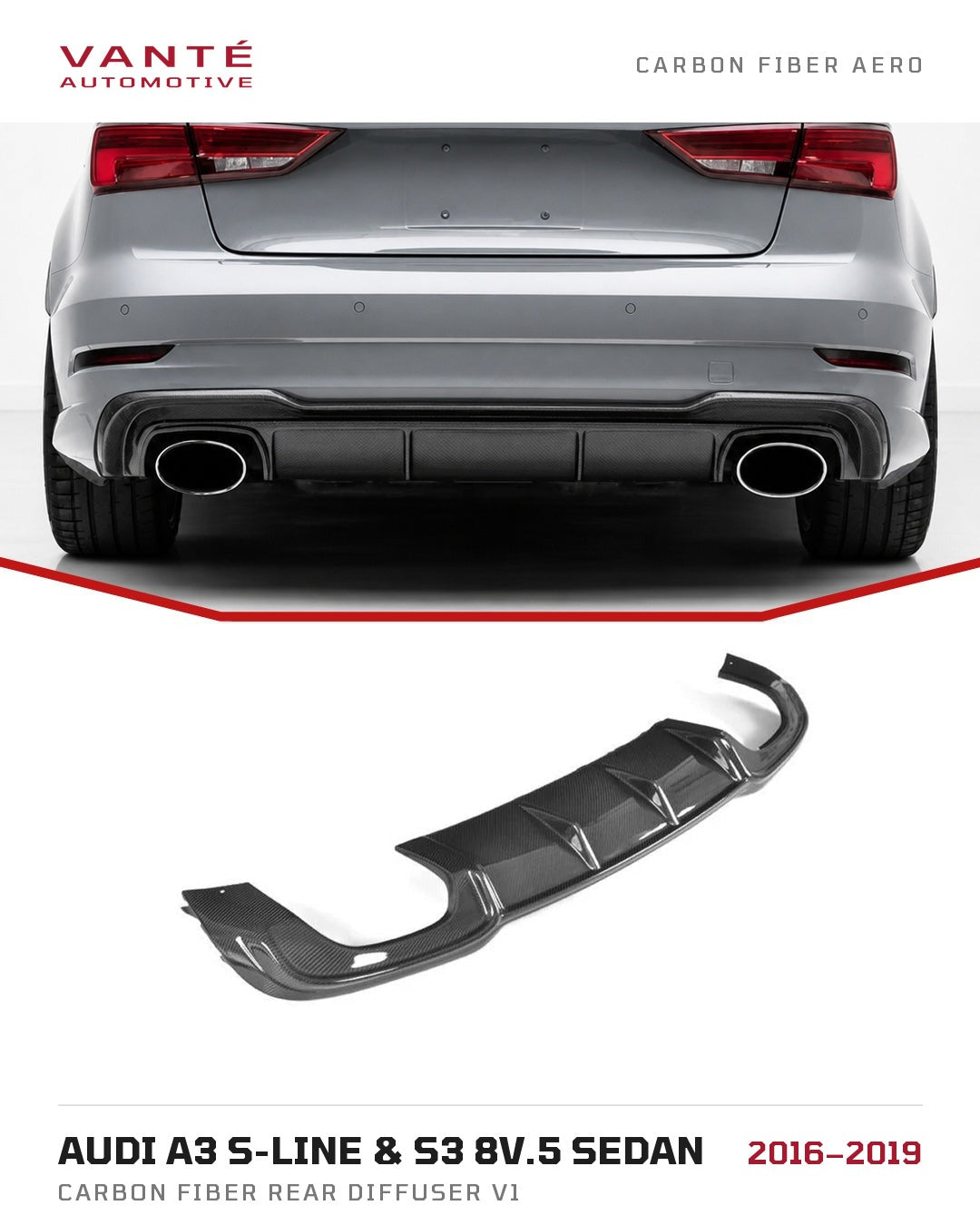 Audi A3 S-Line & S3 8V.5 Sedan Carbon Fibre Rear Diffuser V1