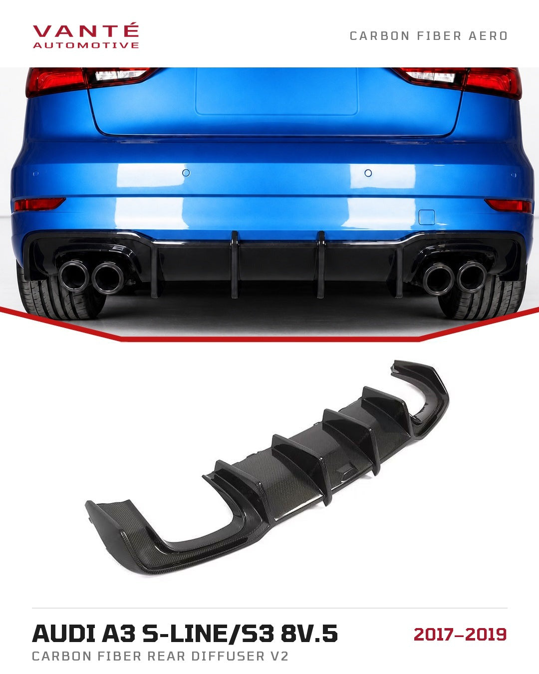 Audi A3 S-Line/S3 8V.5 Carbon Fibre Rear Diffuser V2