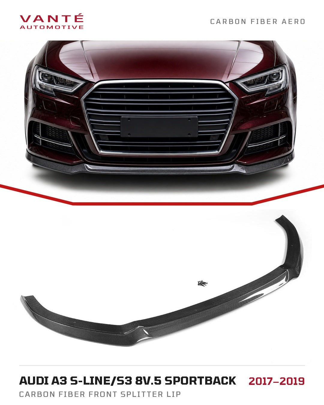 Audi A3 S-Line/S3 8V.5 Sportback Carbon Fibre Front Splitter Lip