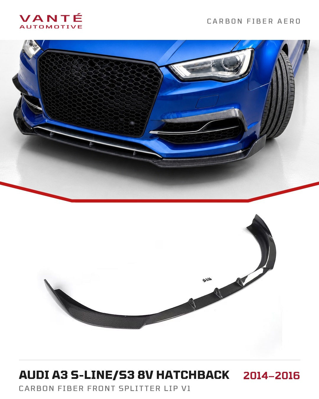 Audi A3 S-Line/S3 8V Hatchback Carbon Fibre Front Splitter Lip V1