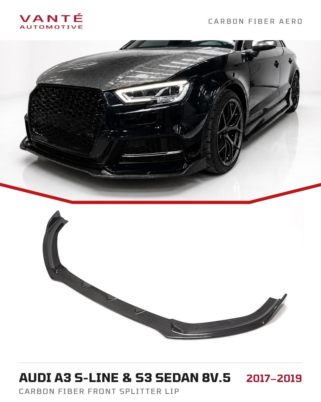 Audi A3 S-Line & S3 Sedan 8V.5 Carbon Fibre Front Splitter Lip