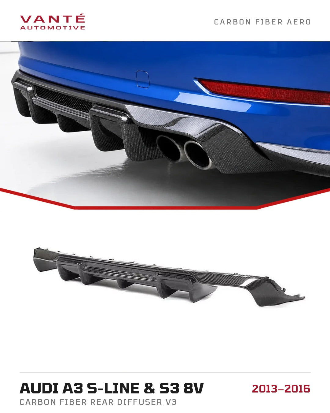 Audi A3 S-Line & S3 8V Carbon Fibre Rear Diffuser V3