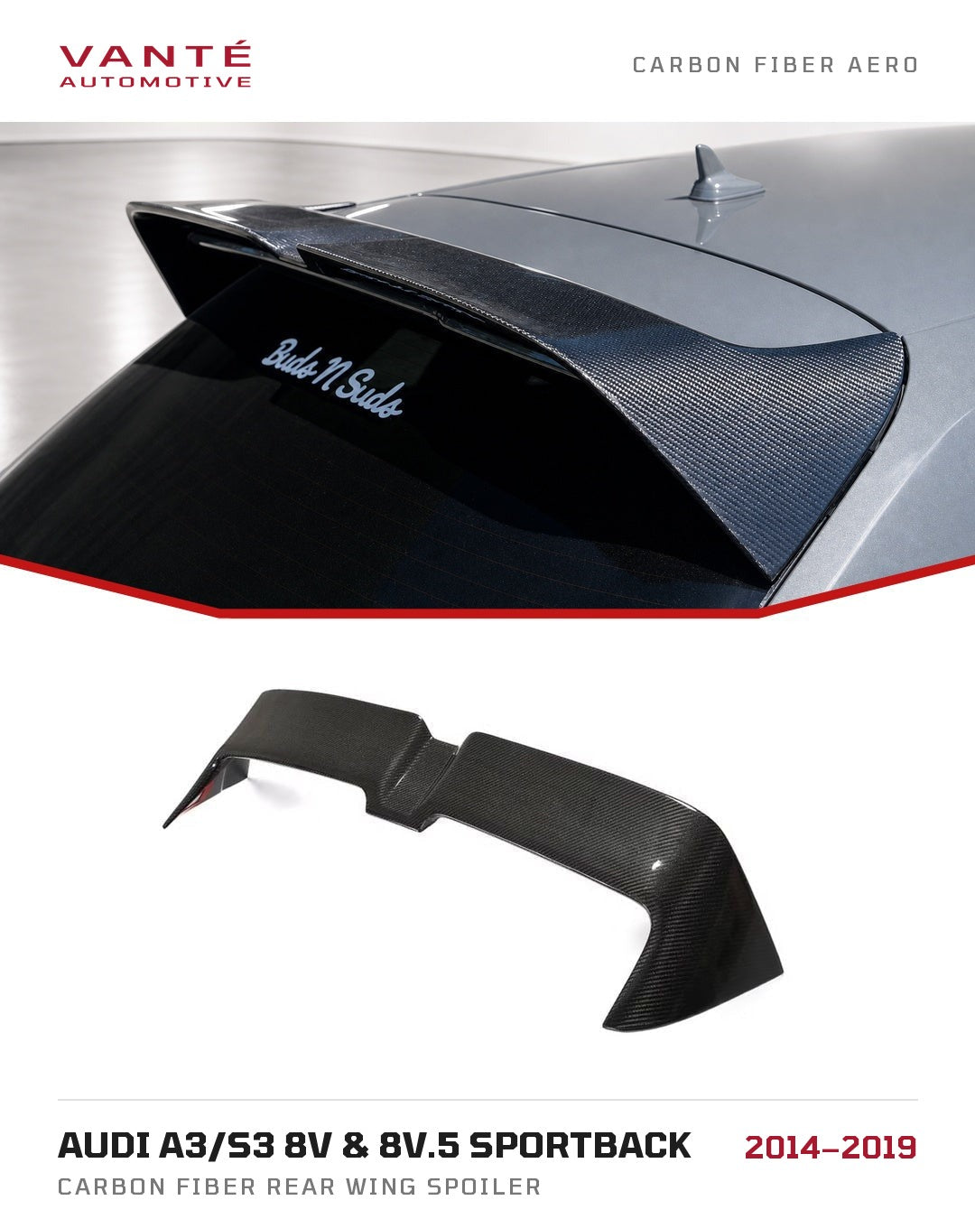 Audi A3/S3 8V & 8V.5 Sportback Carbon Fibre Rear Wing Spoiler