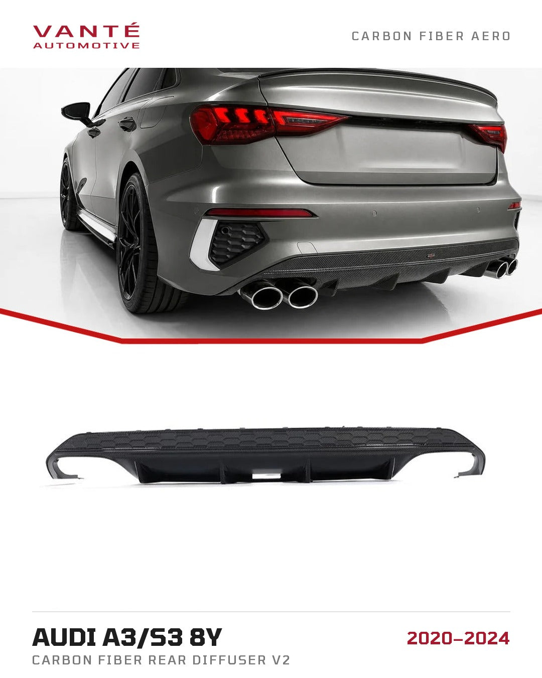 Audi A3/S3 8Y Carbon Fibre Rear Diffuser V2