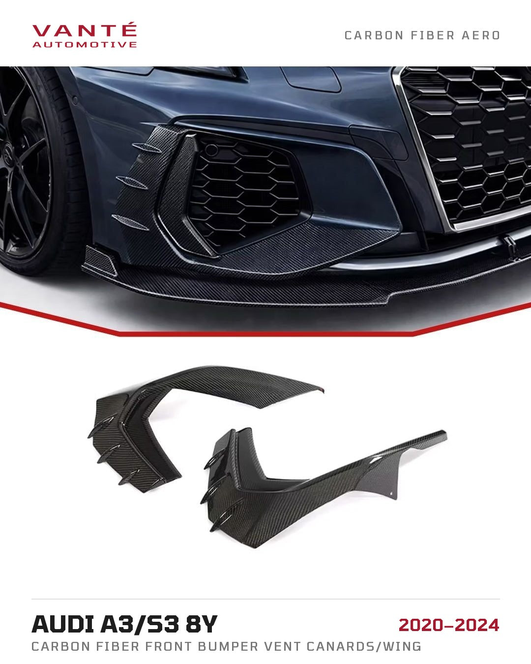 Audi A3/S3 8Y Carbon Fibre Front Bumper Vent Canards/Wing