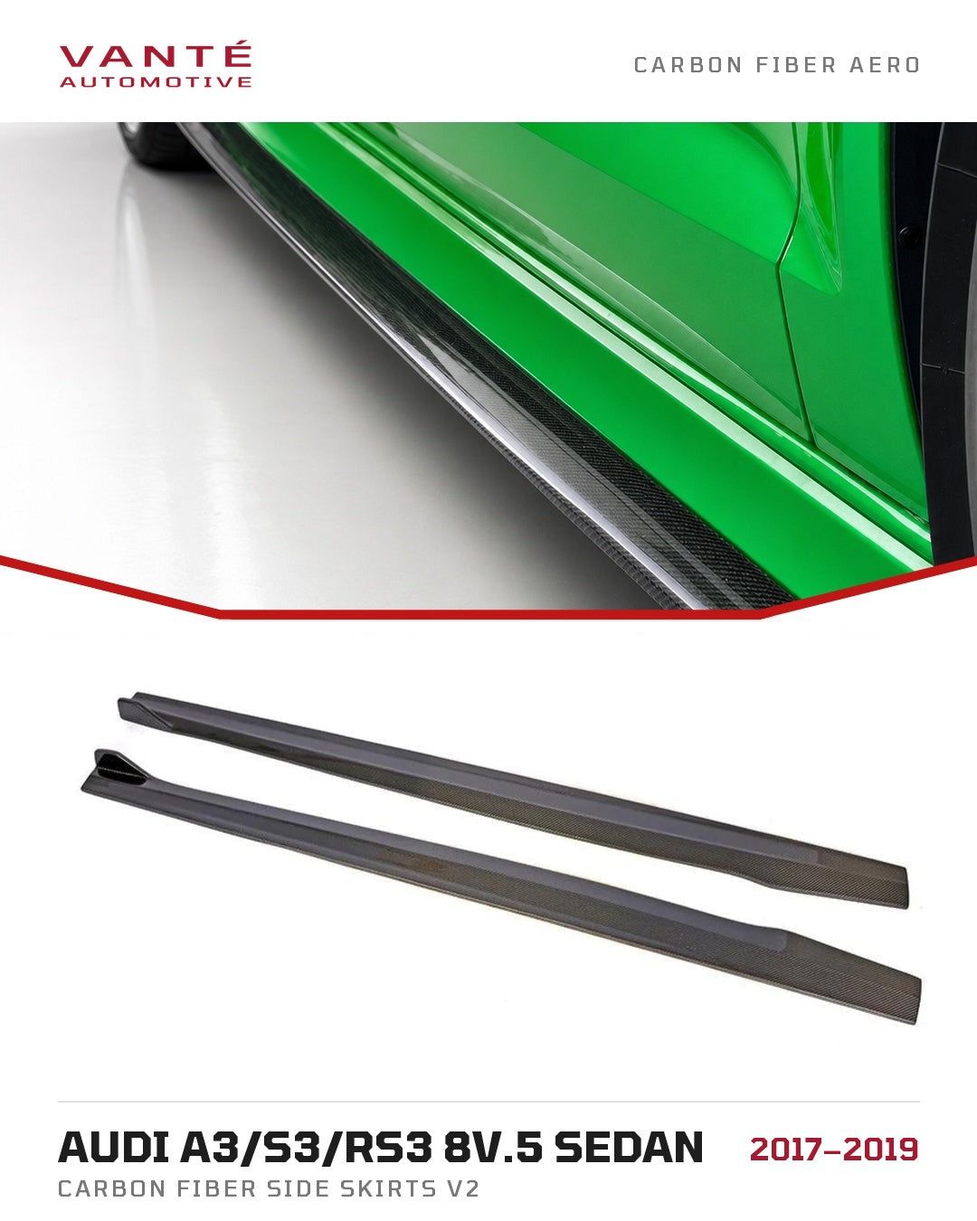 Audi A3/S3/RS3 8V.5 Sedan Carbon Fibre Side Skirts V2