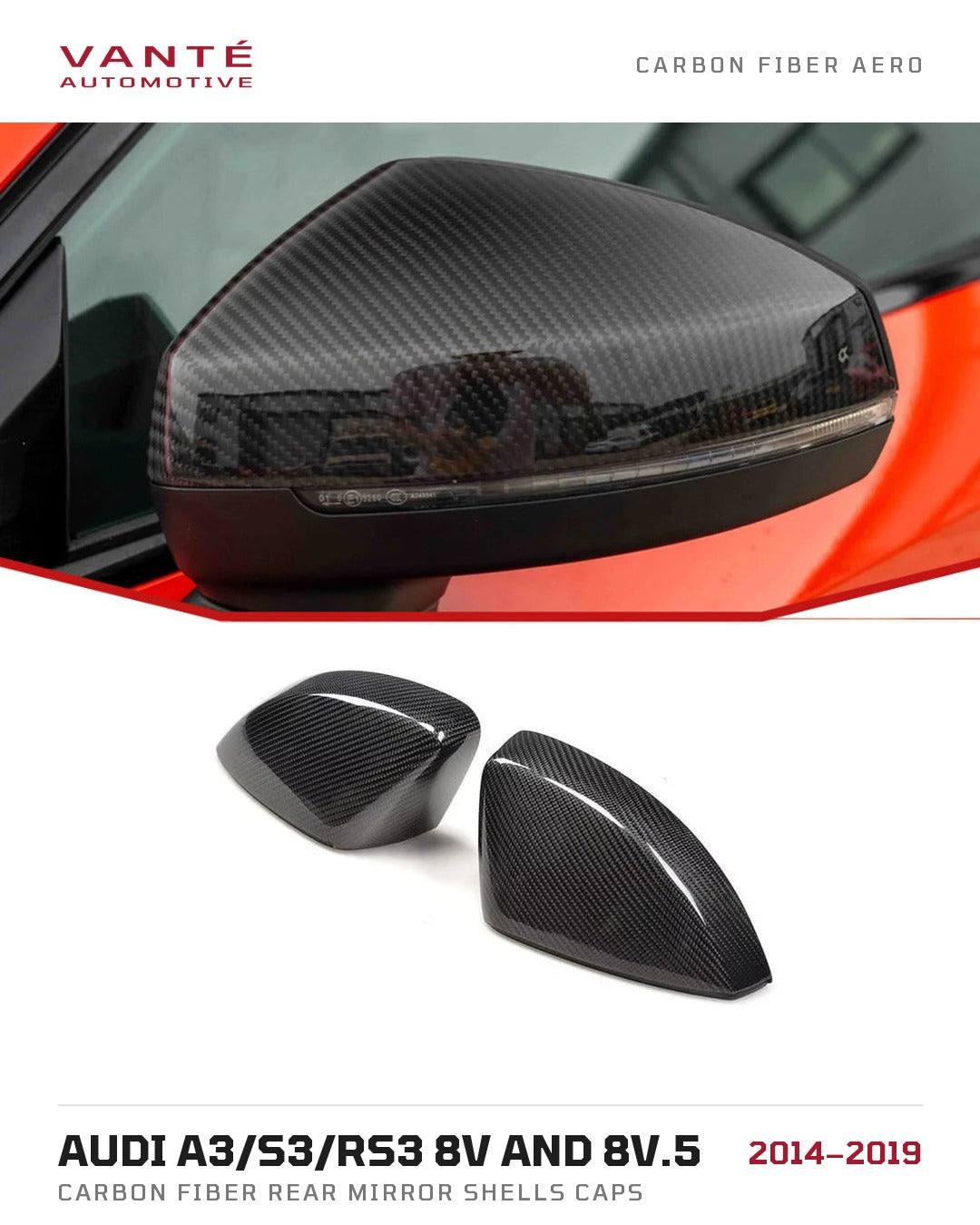 Audi A3/S3/RS3 8V and 8V.5 Carbon Fibre Rear Mirror Shells Caps