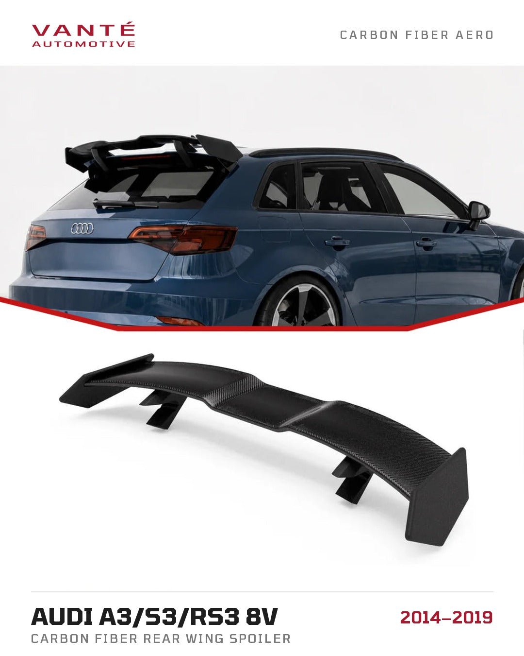 Audi A3/S3/RS3 8V Rear Wing Spoiler Carbon Fibre