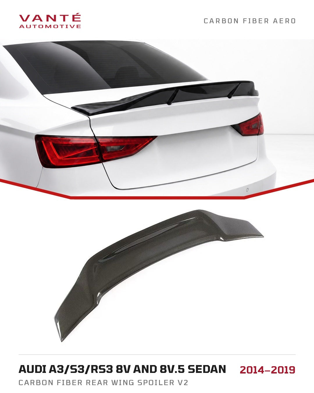 Audi A3/S3/RS3 8V and 8V.5 Sedan Carbon Fibre Rear Wing Spoiler V2