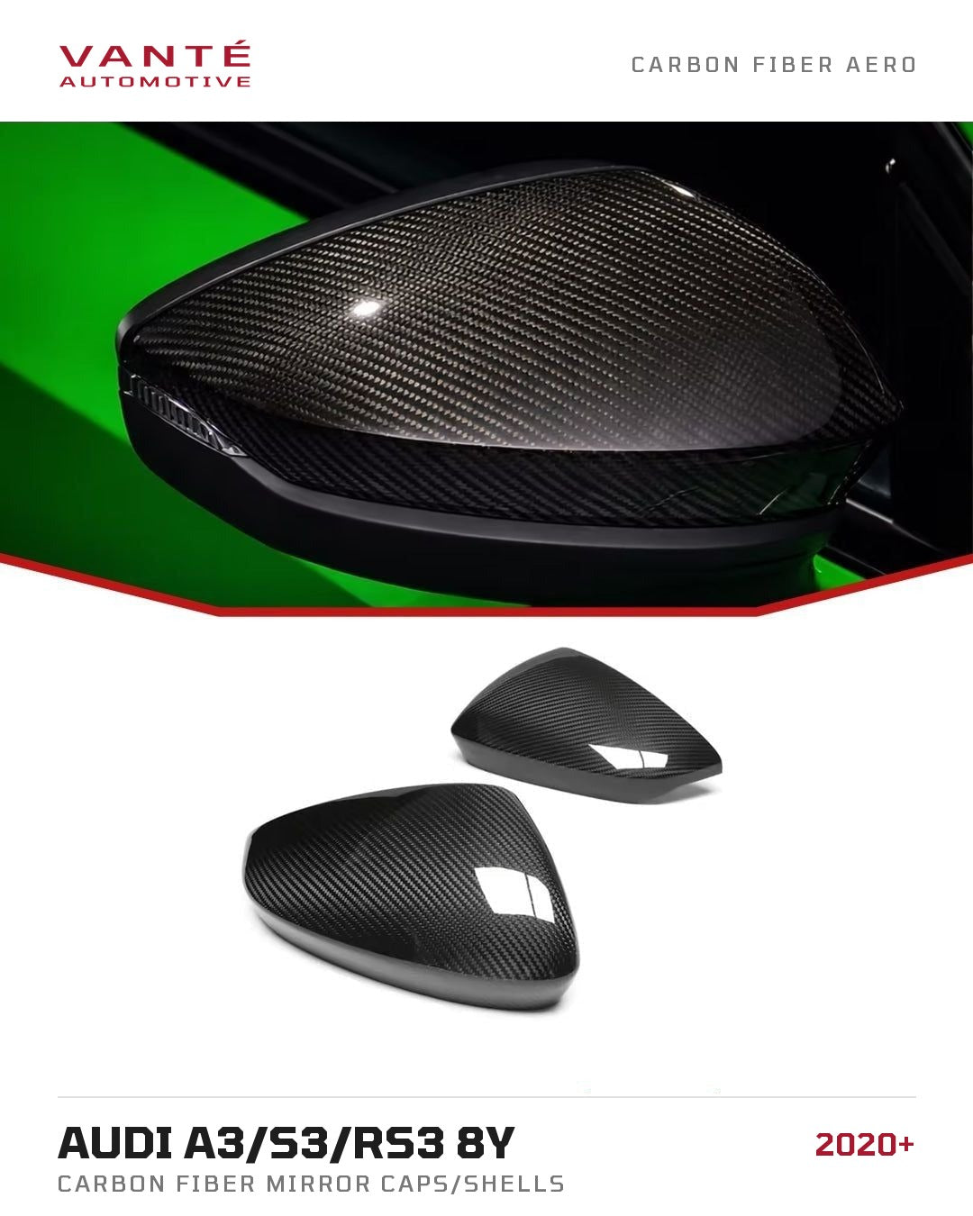 Audi A3/S3/RS3 8Y 2020+ Carbon Fibre Mirror Caps/Shells