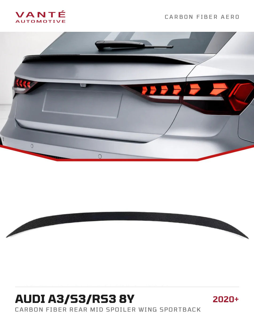 Audi A3/S3/RS3 8Y Carbon Fibre Rear Mid Spoiler Wing Sportback