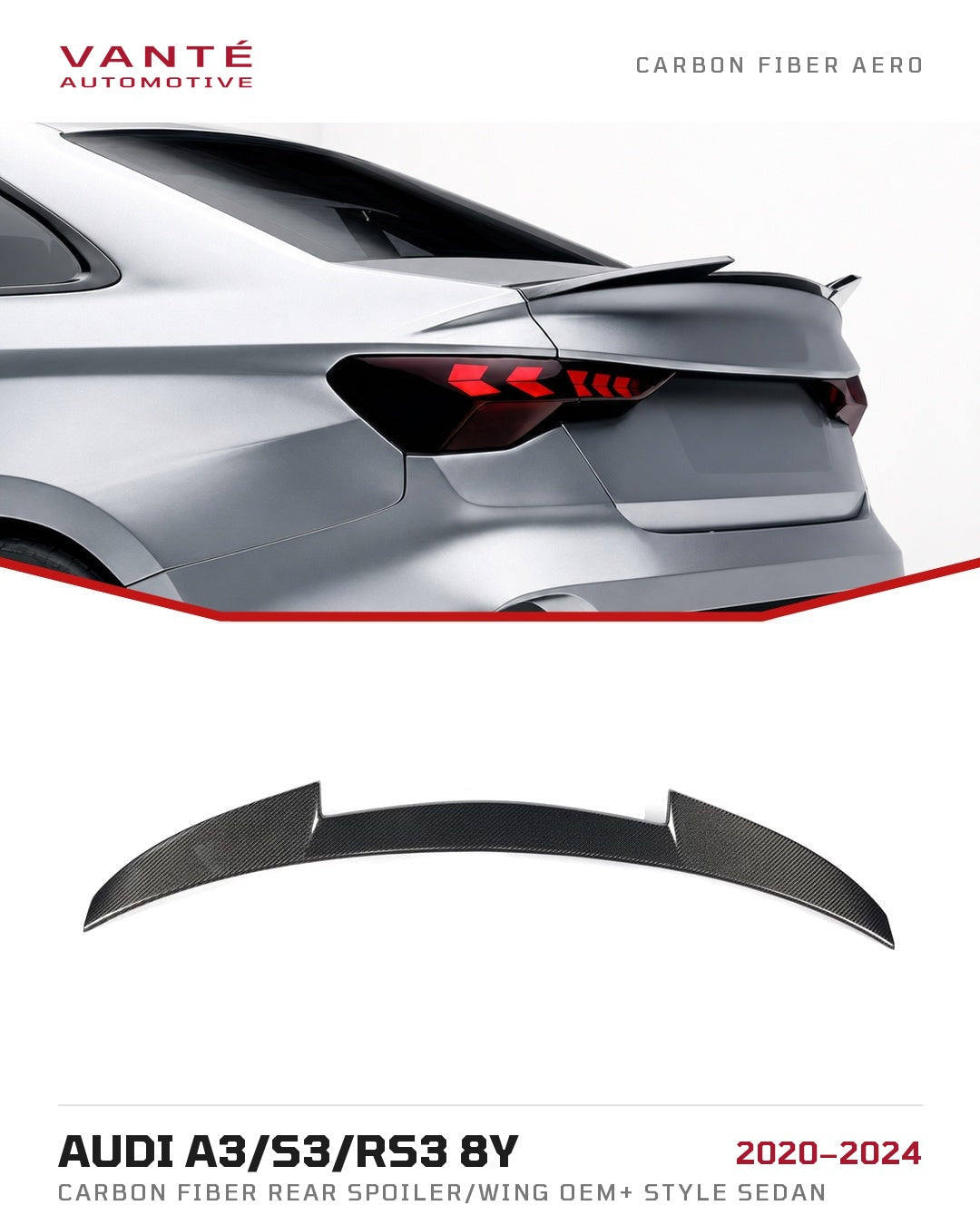 Audi A3/S3/RS3 8Y Carbon Fibre Rear Spoiler/Wing OEM+ Style Sedan