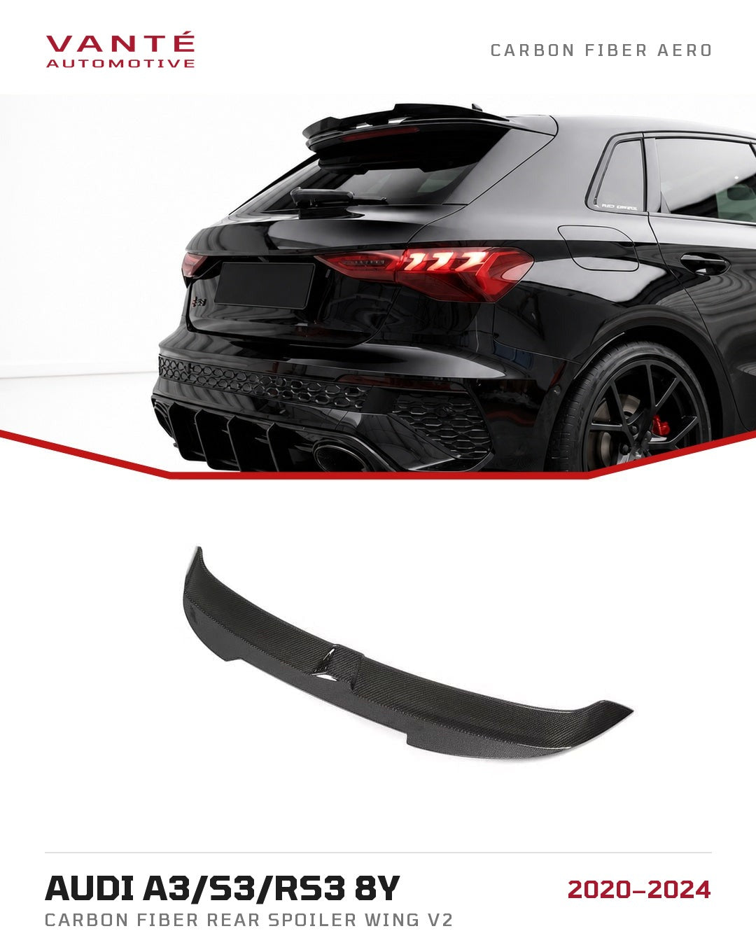 Audi A3/S3/RS3 8Y Carbon Fibre Rear Spoiler Wing V2