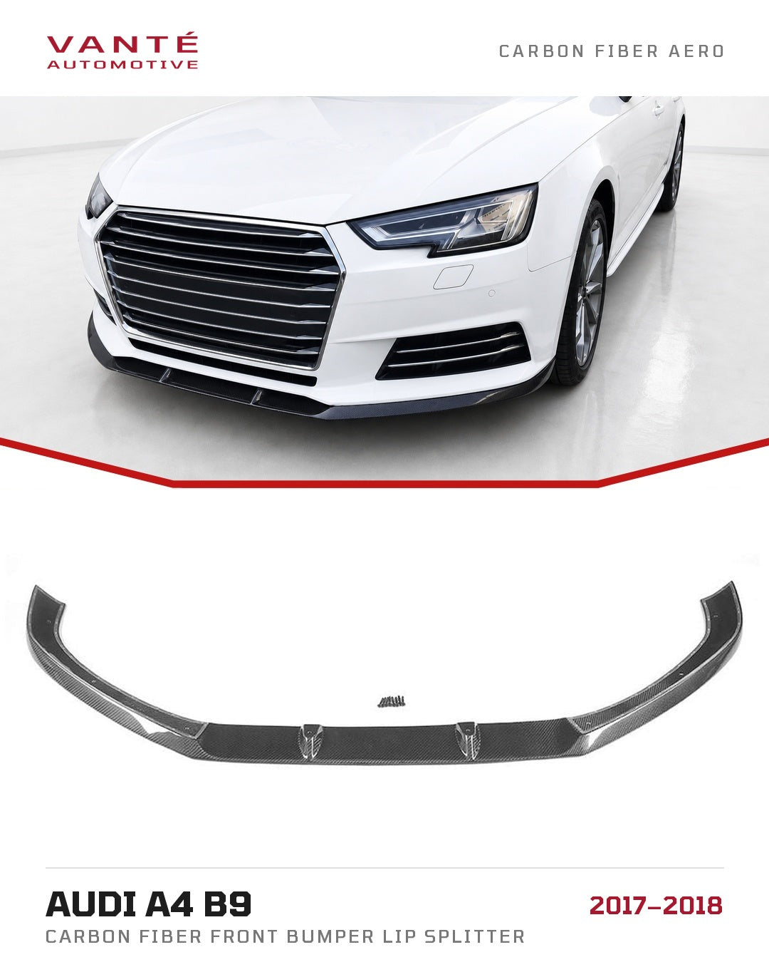 Audi A4 B9 Carbon Fibre Front Bumper Lip Splitter