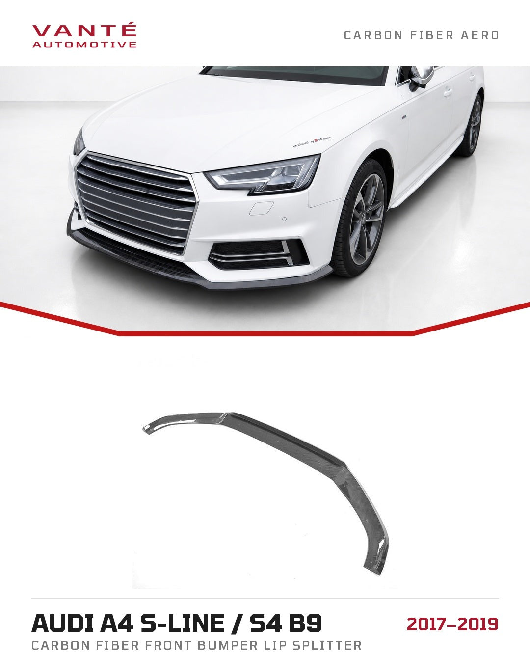 Audi A4 S-Line / S4 B9 Carbon Fibre Front Bumper Lip Splitter