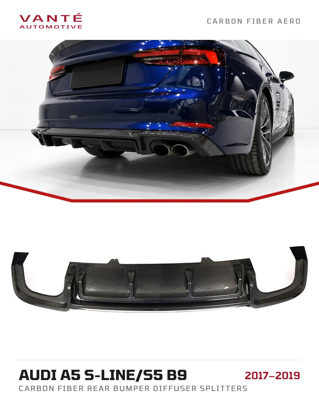 Audi A5 S-Line/S5 B9 Carbon Fibre Rear Bumper Diffuser Splitters