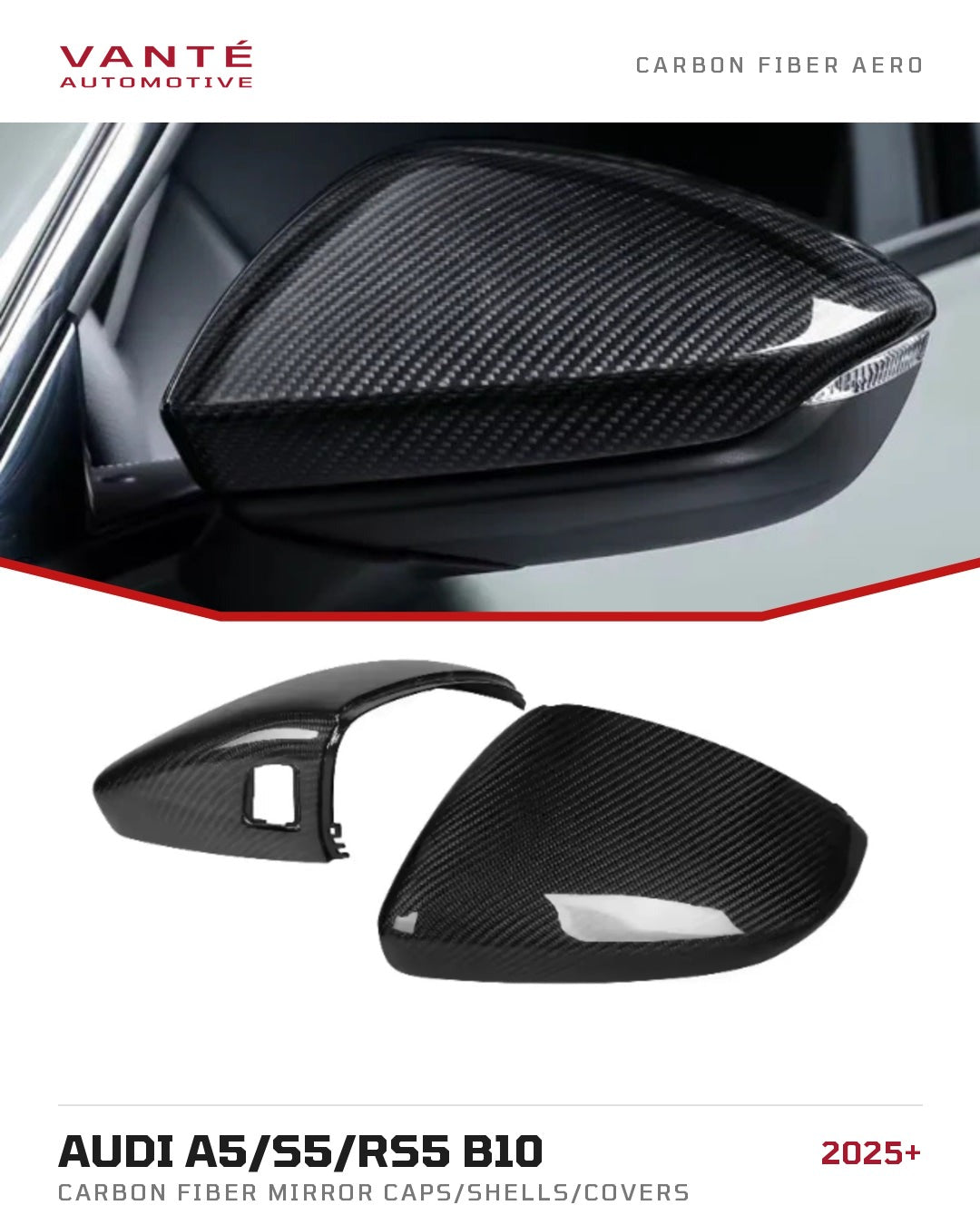 Audi A5/S5/RS5 B10 2025+ Carbon Fibre Mirror Caps/Shells/Covers (LHD ONLY)