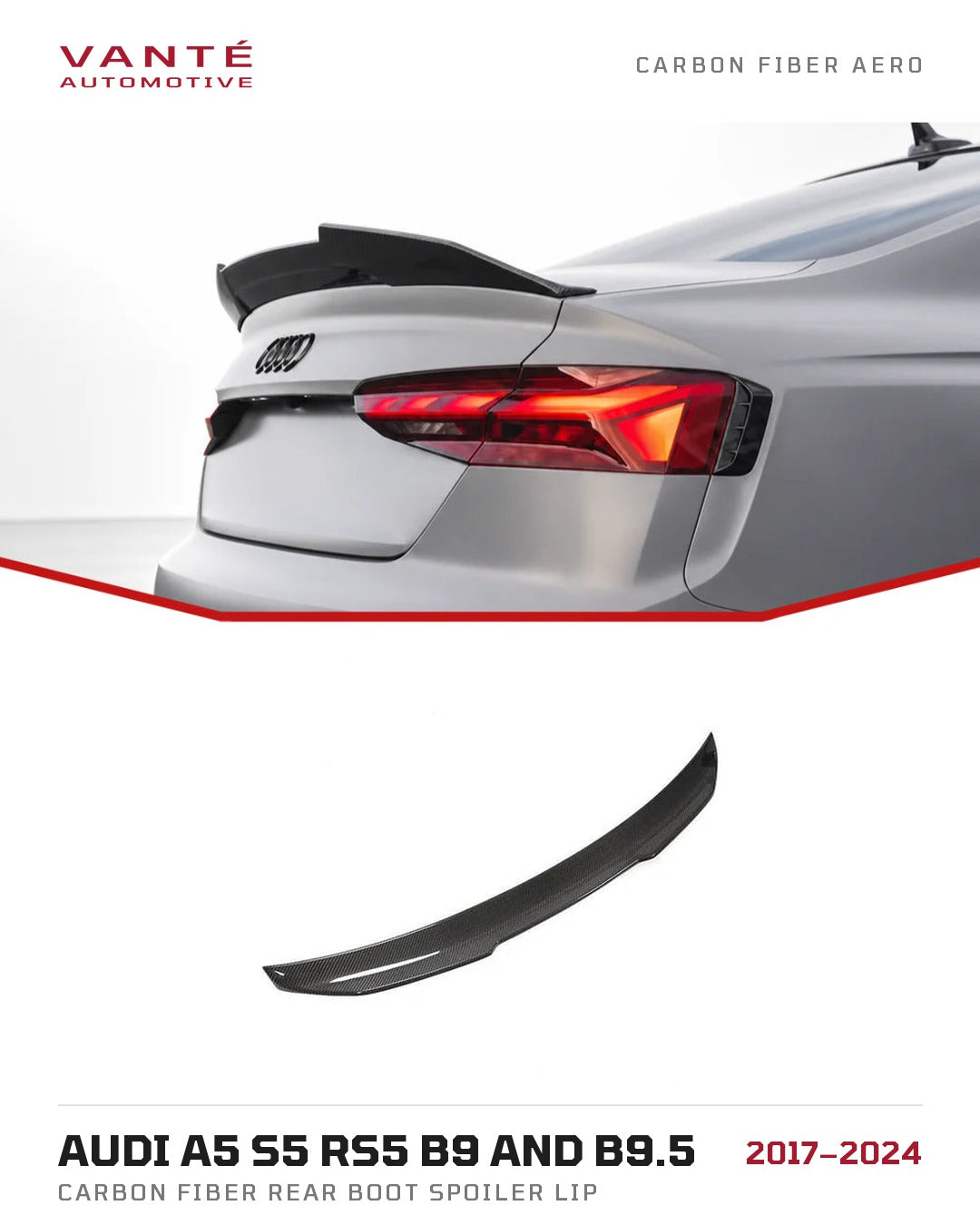Audi A5 S5 RS5 B9 and B9.5 Carbon Fibre Rear Boot Spoiler Lip