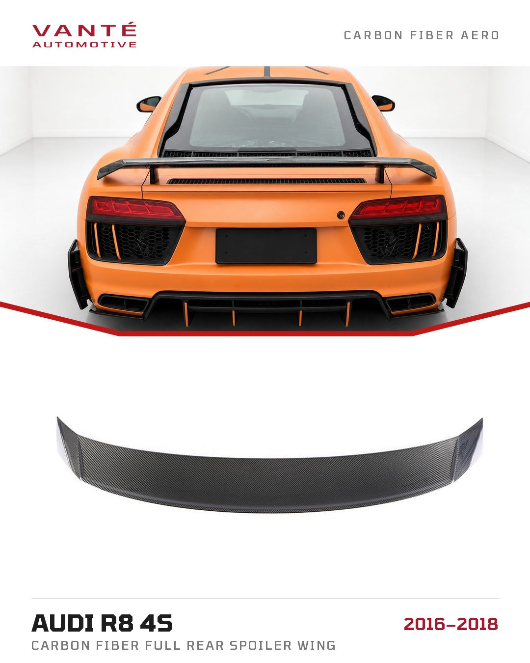 Audi R8 4S Carbon Fibre Full Rear Spoiler Wing