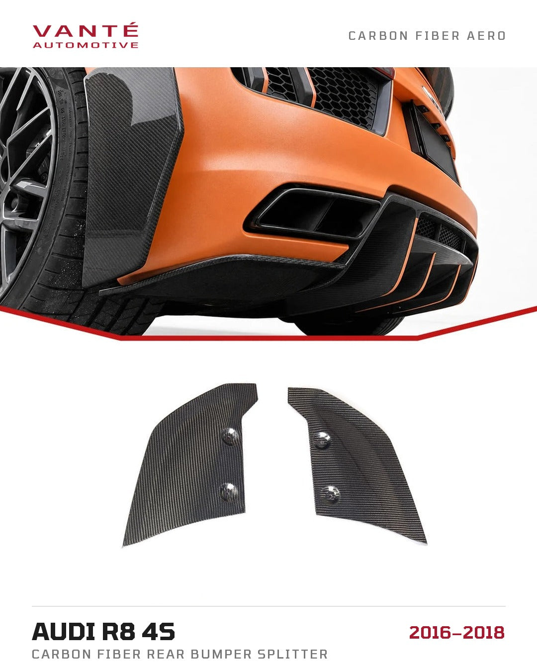 Audi R8 4S Carbon Fibre Rear Bumper Splitter