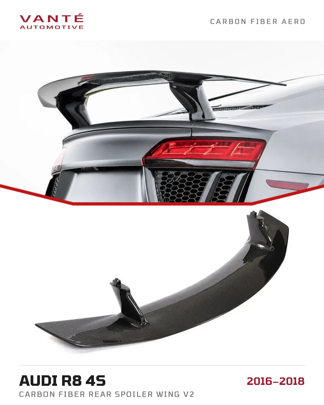 Audi R8 4S Carbon Fibre Rear Spoiler Wing V2