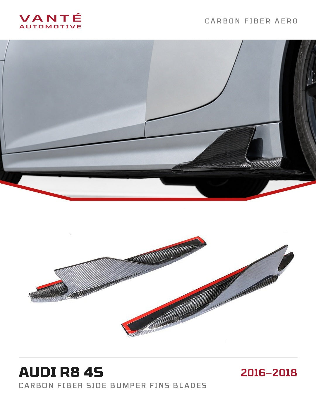 Audi R8 4S Carbon Fibre Side Bumper Fins Blades