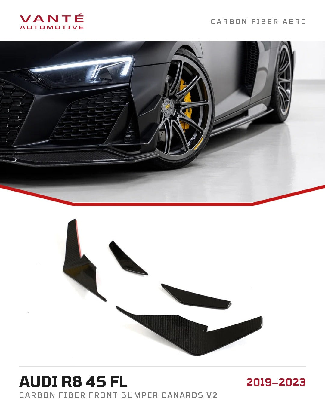 Audi R8 4S FL Carbon Fibre Front Bumper Canards V2