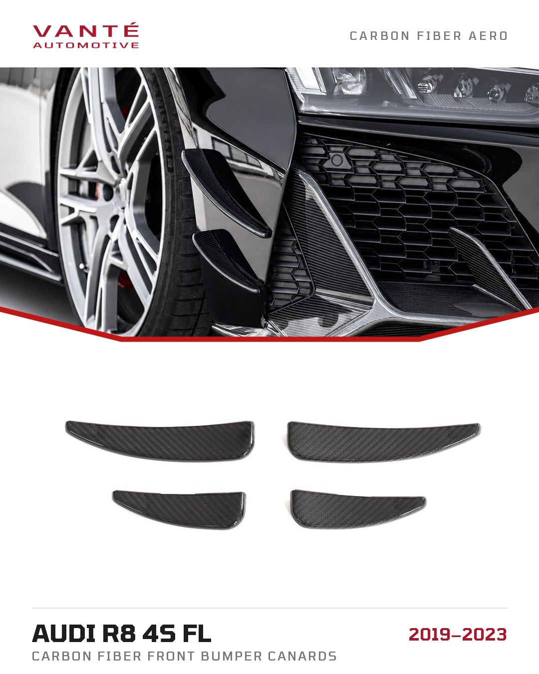 Audi R8 4S FL Carbon Fibre Front Bumper Canards