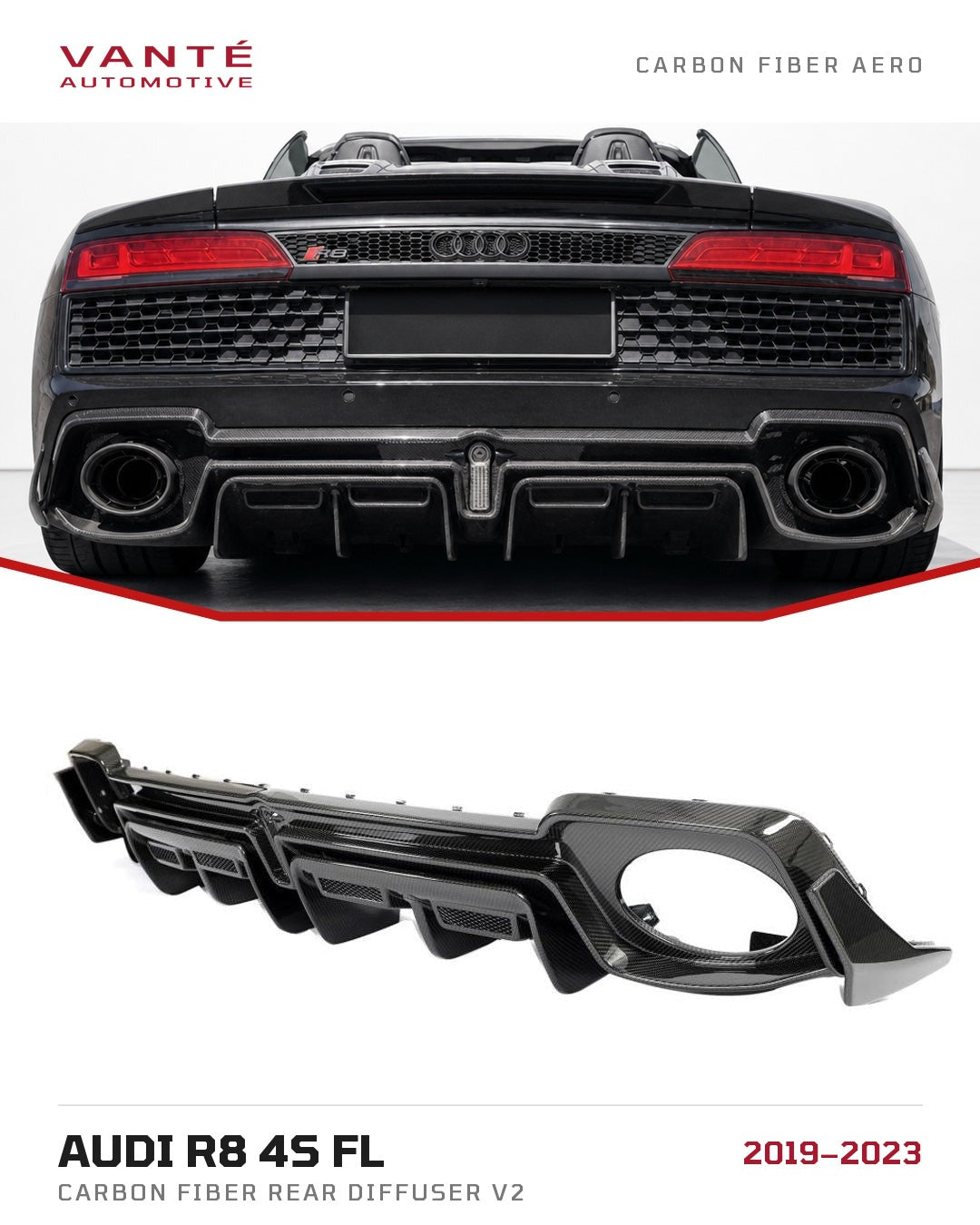 Audi R8 4S FL Carbon Fibre Rear Diffuser V2
