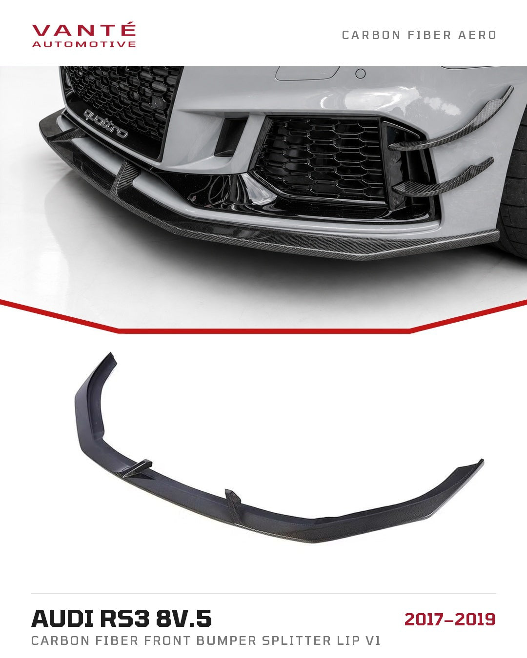 Audi RS3 8V.5 Carbon Fibre Front Bumper Splitter Lip V1