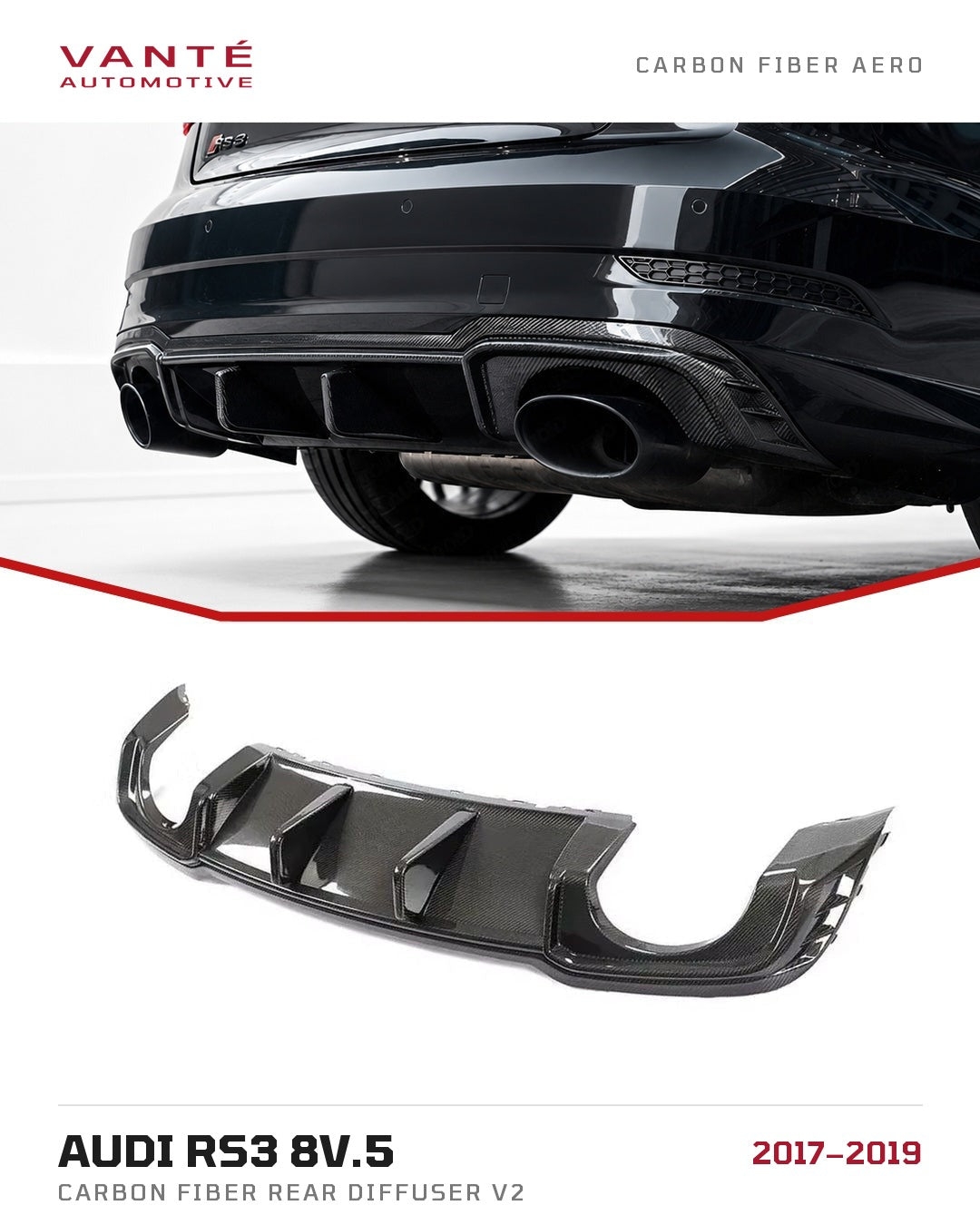 Audi RS3 8V.5 Carbon Fibre Rear Diffuser V2