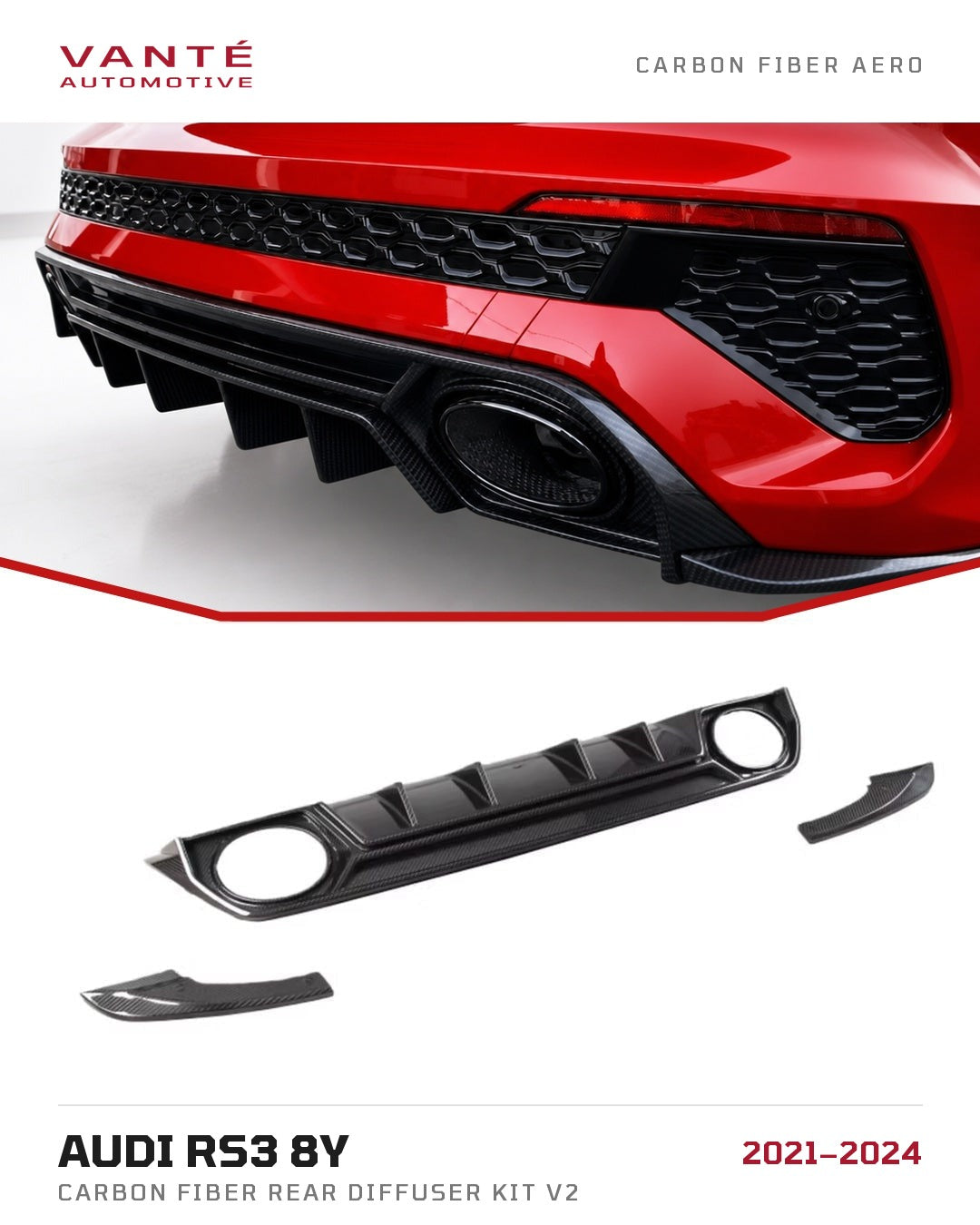 Audi RS3 8Y 2021+ Carbon Fibre Rear Diffuser Kit V2