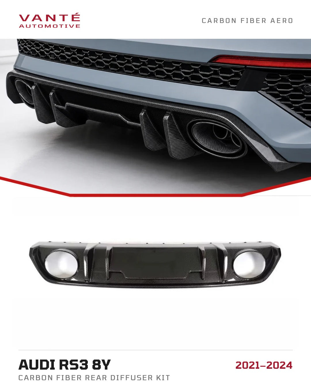 Audi RS3 8Y 2021+ Carbon Fibre Rear Diffuser Kit