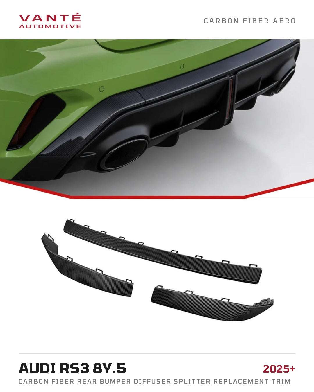 Audi RS3 8Y.5 Carbon Fibre Rear Bumper Diffuser Splitter Replacement Trim