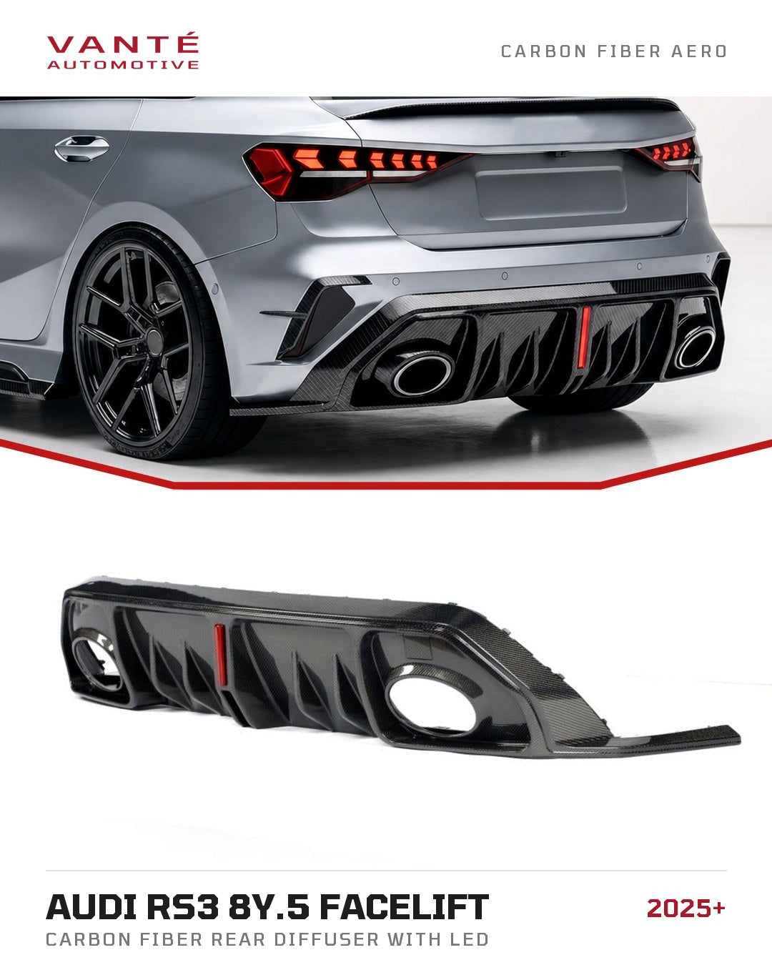 Audi RS3 8Y.5 Facelift Carbon Fibre Rear Diffuser With LED