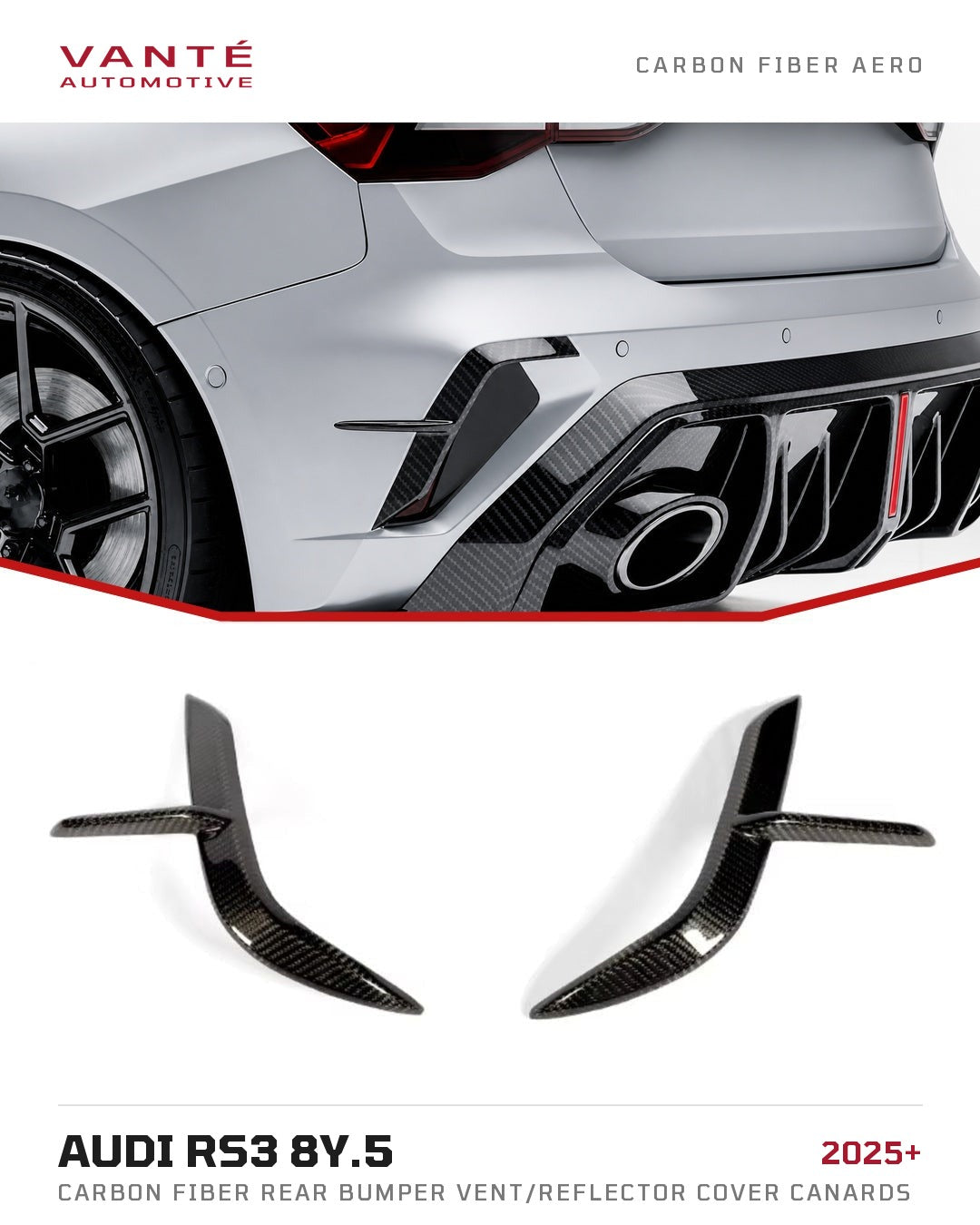 Audi RS3 8Y.5 Carbon Fibre Rear Bumper Vent/Reflector Cover Canards