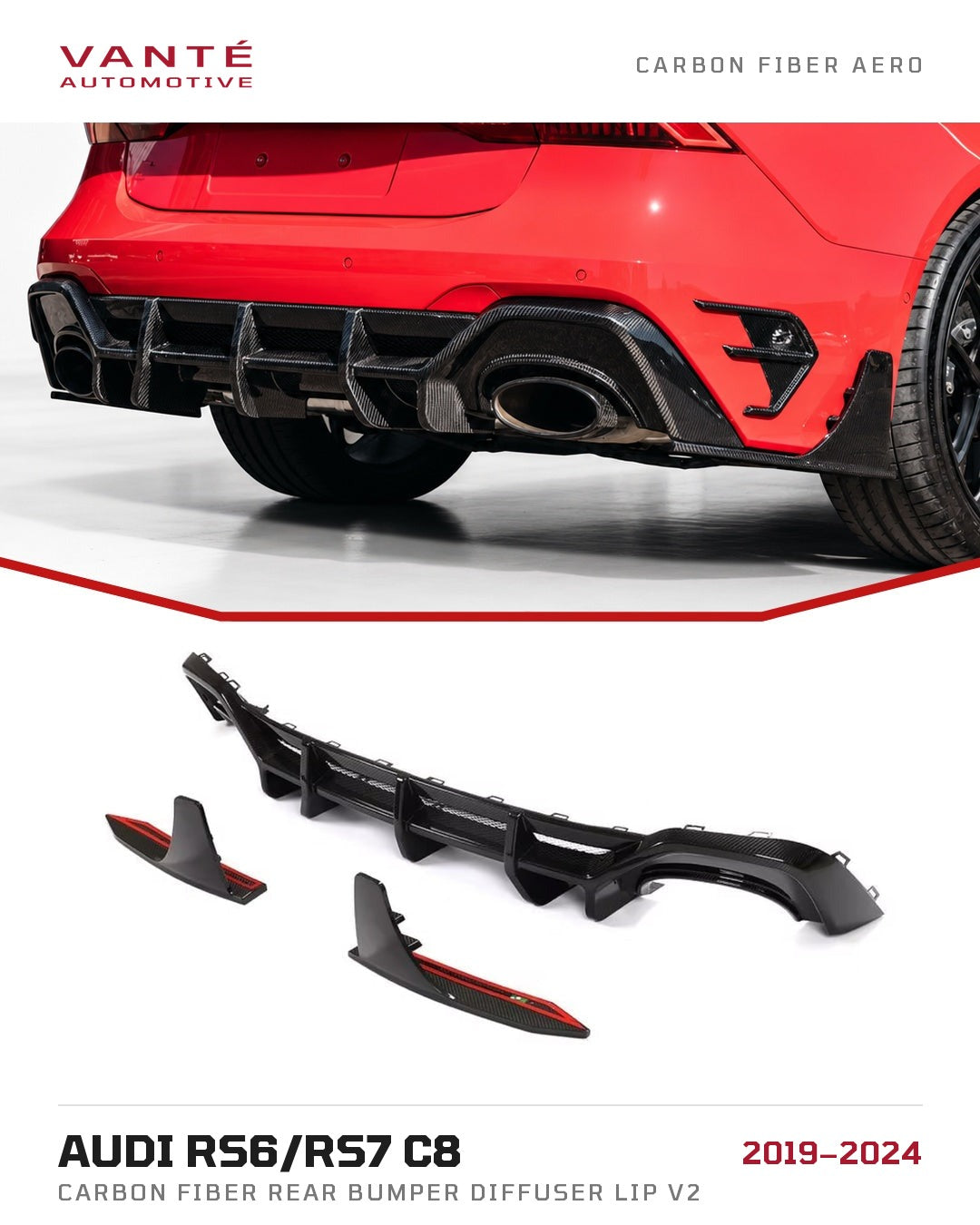 Audi RS6/RS7 C8 Carbon Fibre Rear Bumper Diffuser Lip V2