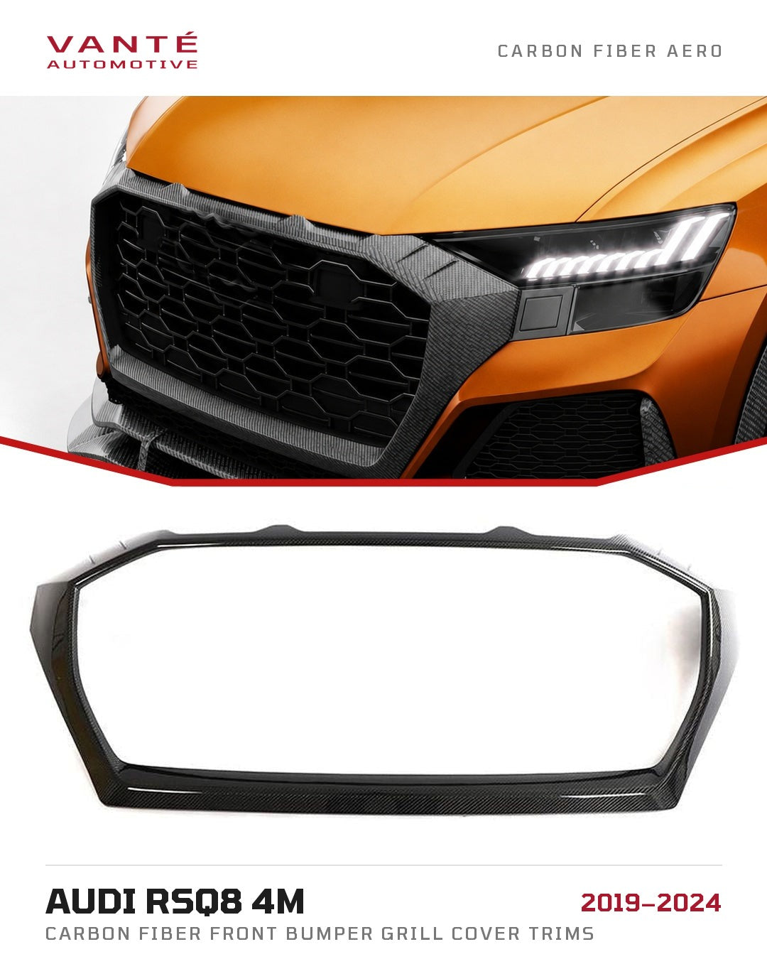 Audi RSQ8 4M Carbon Fibre Front Bumper Grill Cover Trims