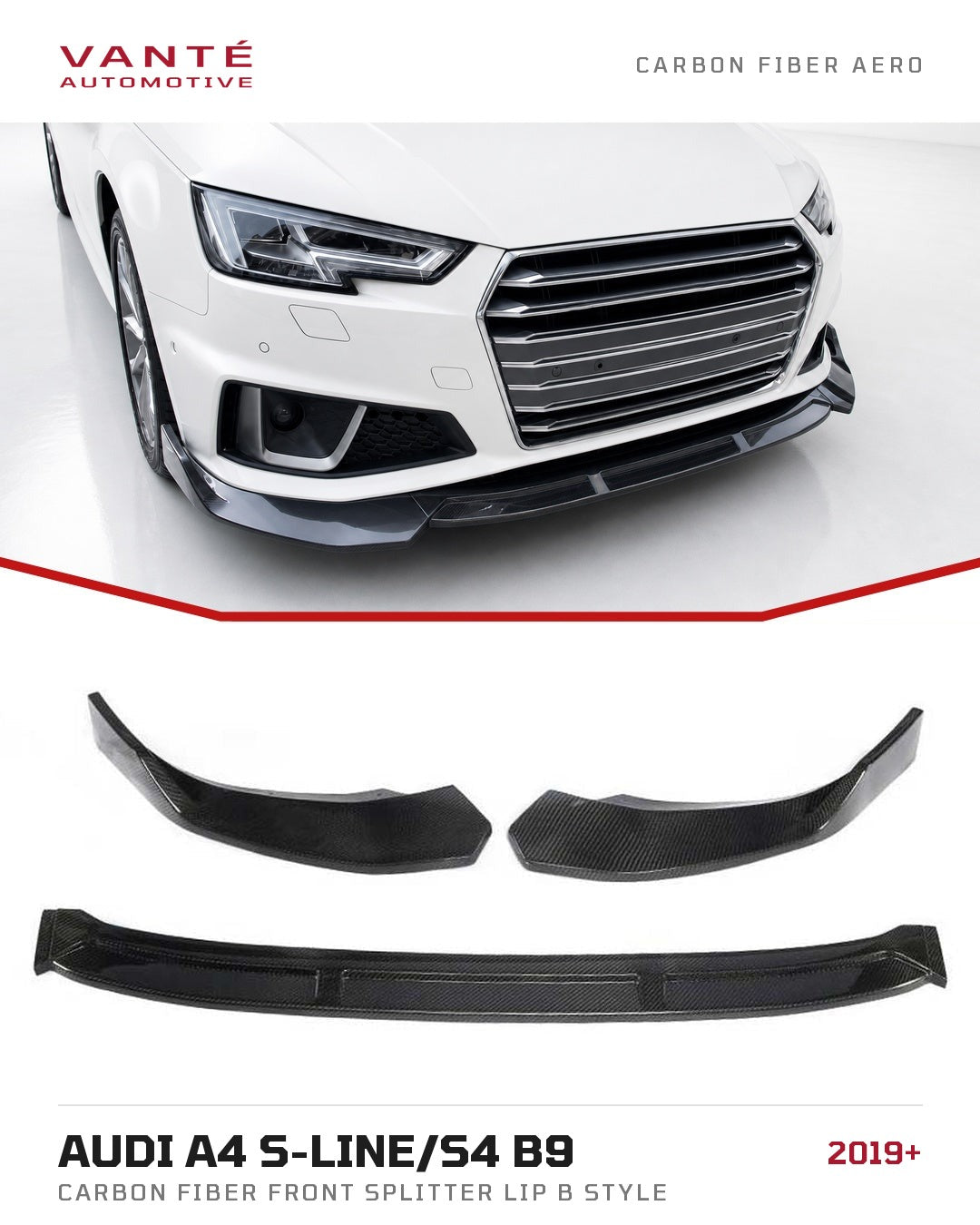 Audi A4 S-Line/S4 B9 Carbon Fibre Front Splitter Lip B Style