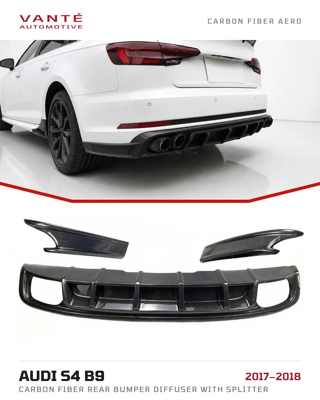 Audi S4 B9 Carbon Fibre Rear Bumper Diffuser with Splitter