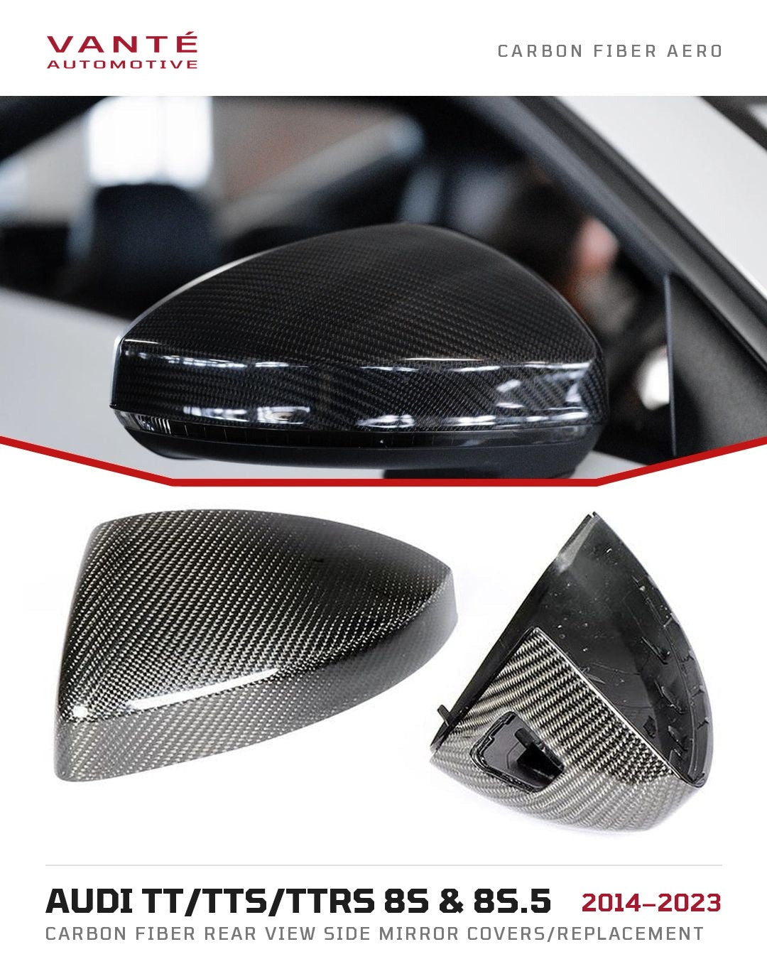Audi TT/TTS/TTRS 8S & 8S.5 Carbon Fibre Rear View Side Mirror Covers/Replacement (LHD ONLY)
