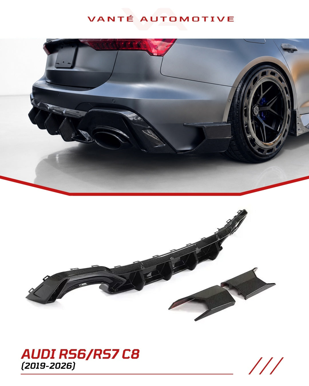 Audi RS6/RS7 C8 Difusor de Labio Divisor de Parachoques Trasero de Fibra de Carbono