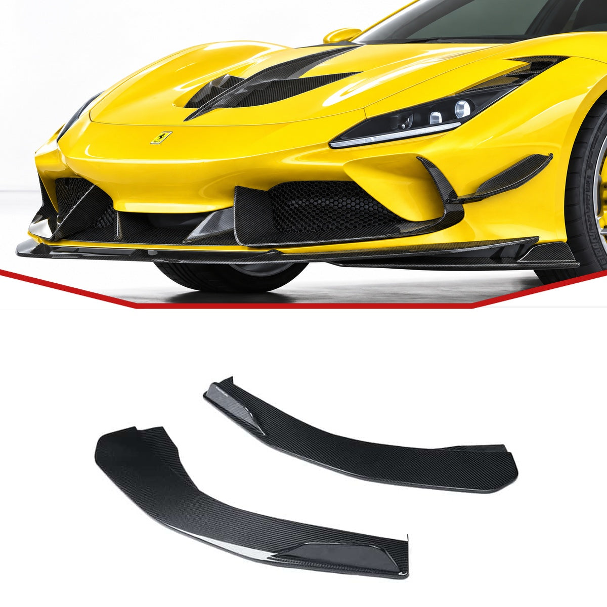Ferrari F8 Tributo Splitter Anteriore Angolare in Carbonio