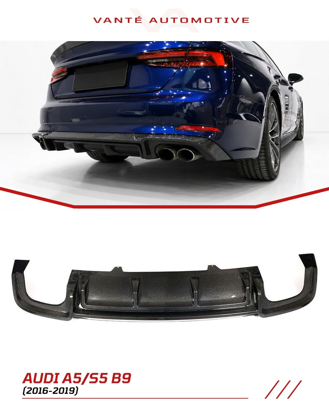 Séparateurs de diffuseur de pare-chocs arrière en fibre de carbone Audi A5 S-Line/S5 B9