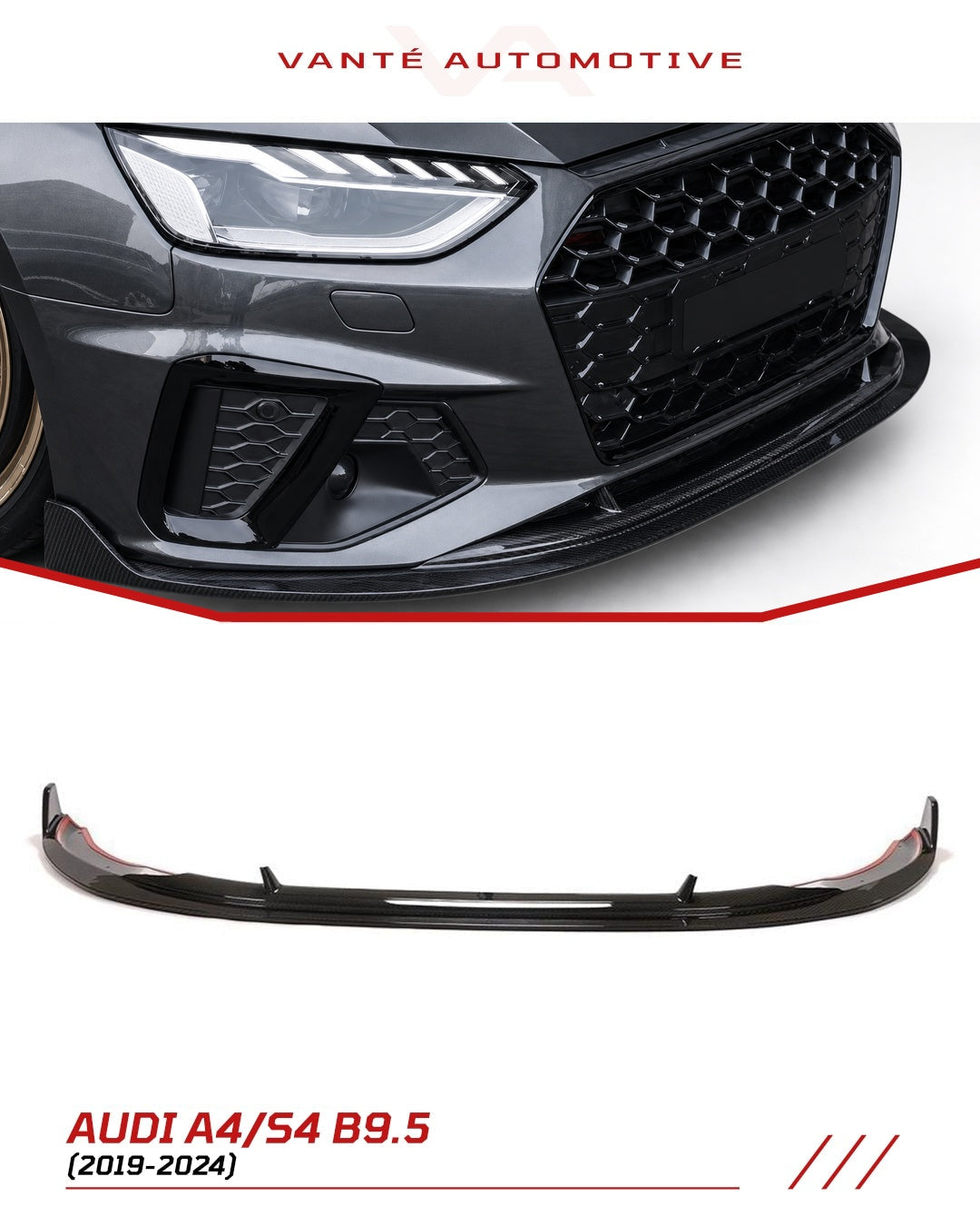 Audi A4 S-Line S4 B9.5 Labio delantero de fibra de carbono seca