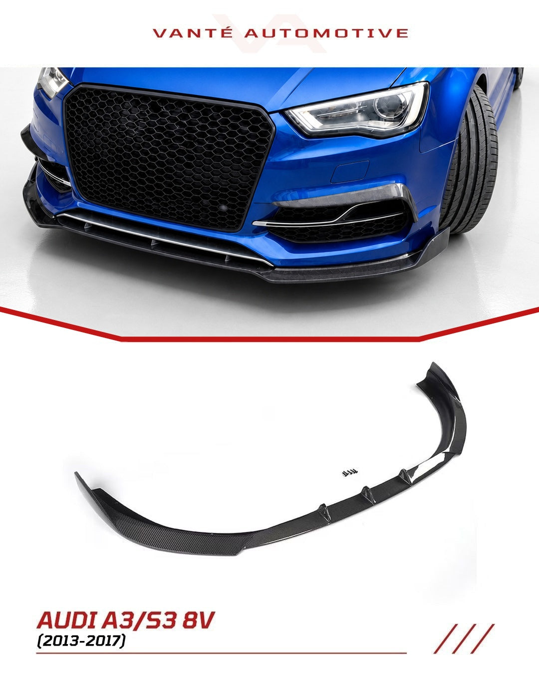 Audi A3 S-Line/S3 8V Fünftürer Kohlefaser-Frontspoiler-Lippe V1